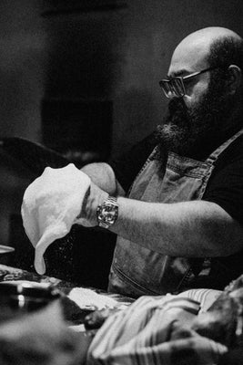 Chef Vincenzo La Montagna prepares pizza dough in McLaren Vale restaurant Frankie