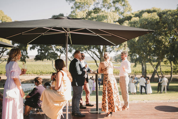 Wedding guests enjoy wine and views of the McLaren Vale vineyards 